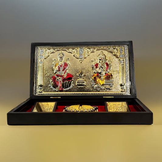 Laxmi and Ganesha 24K Gold Plated Pocket Temple